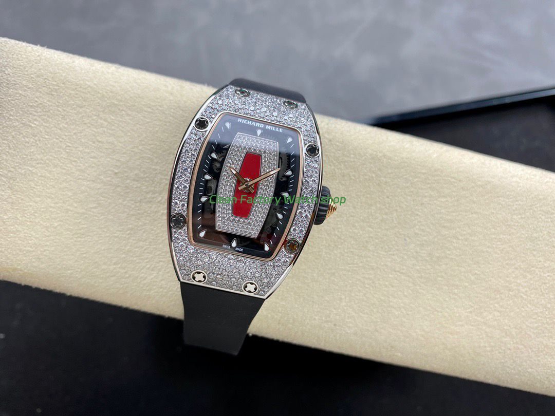 BBA Factory Richard Mille RM 07 31.4mm Diamond Bezel Black Rubber Strap Skeletonized Red Dial (5) BBA Factory Richard Mille RM 07 31.4mm Diamond Bezel Black Rubber Strap Skeletonized Red Dial (5)