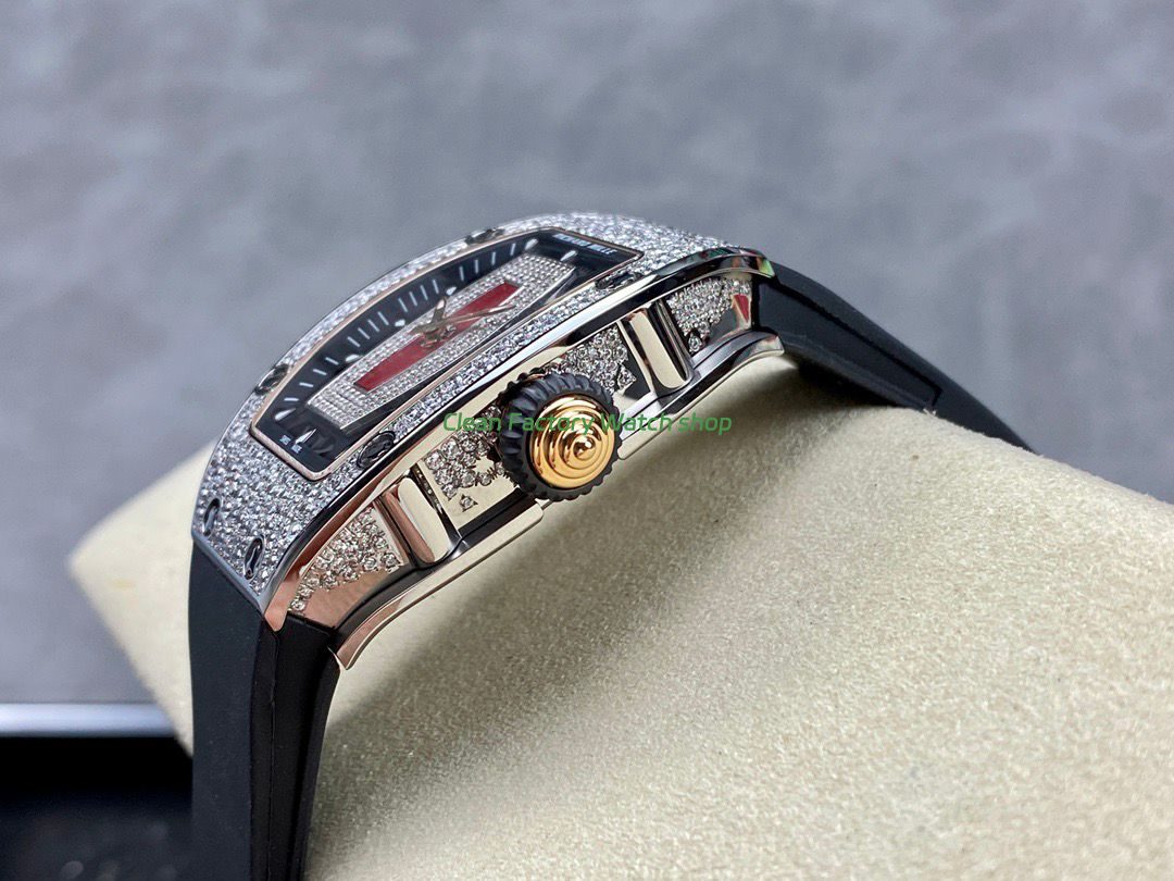 BBA Factory Richard Mille RM 07 31.4mm Diamond Bezel Black Rubber Strap Skeletonized Red Dial (8) BBA Factory Richard Mille RM 07 31.4mm Diamond Bezel Black Rubber Strap Skeletonized Red Dial (8)