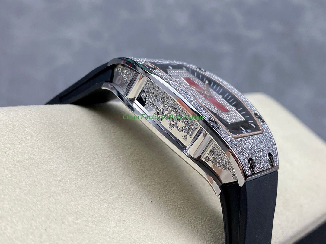BBA Factory Richard Mille RM 07 31.4mm Diamond Bezel Black Rubber Strap Skeletonized Red Dial (9) BBA Factory Richard Mille RM 07 31.4mm Diamond Bezel Black Rubber Strap Skeletonized Red Dial (9)