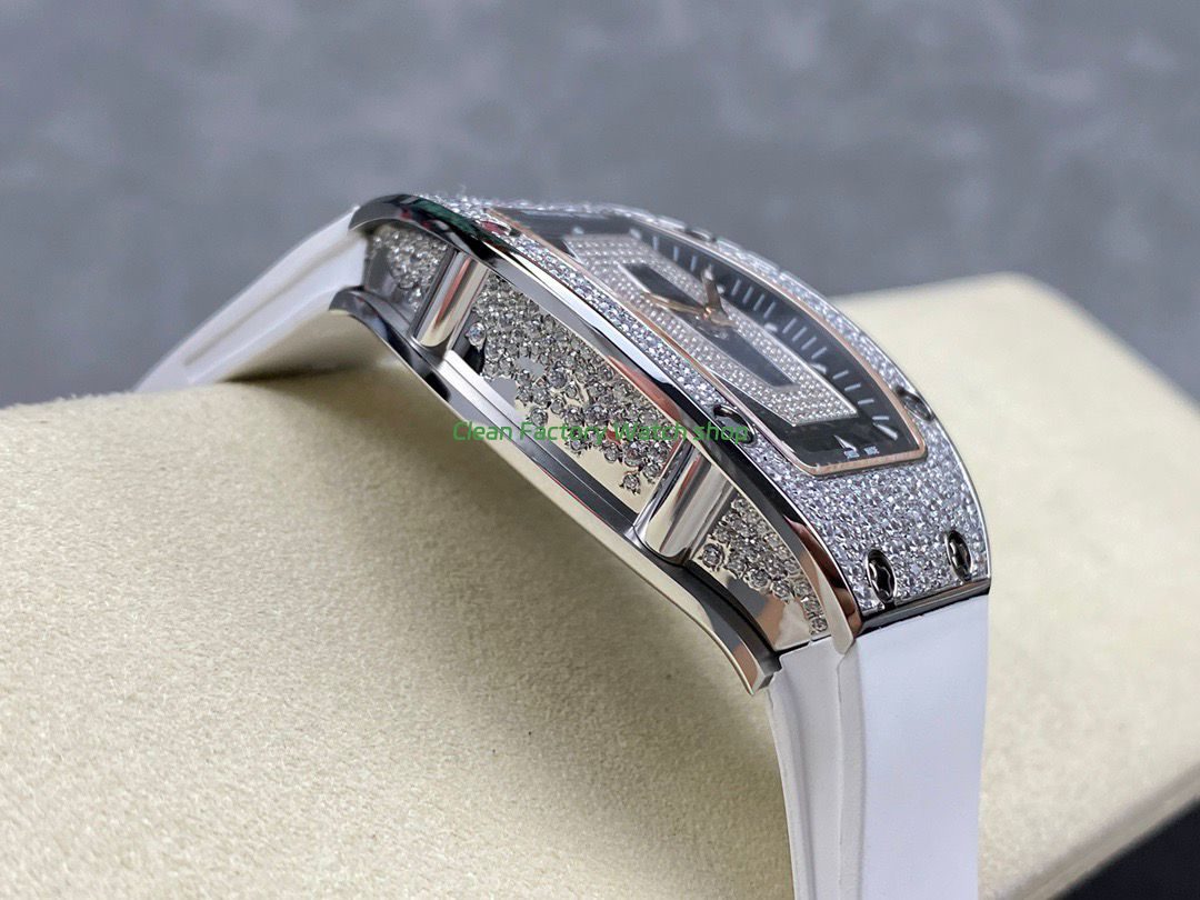 BBA Factory Richard Mille RM 07 31.4mm Diamond Bezel White Rubber Strap Skeletonized Black Dial (1) BBA Factory Richard Mille RM 07 31.4mm Diamond Bezel White Rubber Strap Skeletonized Black Dial (1)