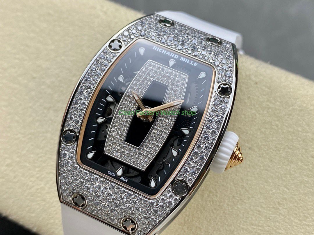 BBA Factory Richard Mille RM 07 31.4mm Diamond Bezel White Rubber Strap Skeletonized Black Dial (3) BBA Factory Richard Mille RM 07 31.4mm Diamond Bezel White Rubber Strap Skeletonized Black Dial (3)
