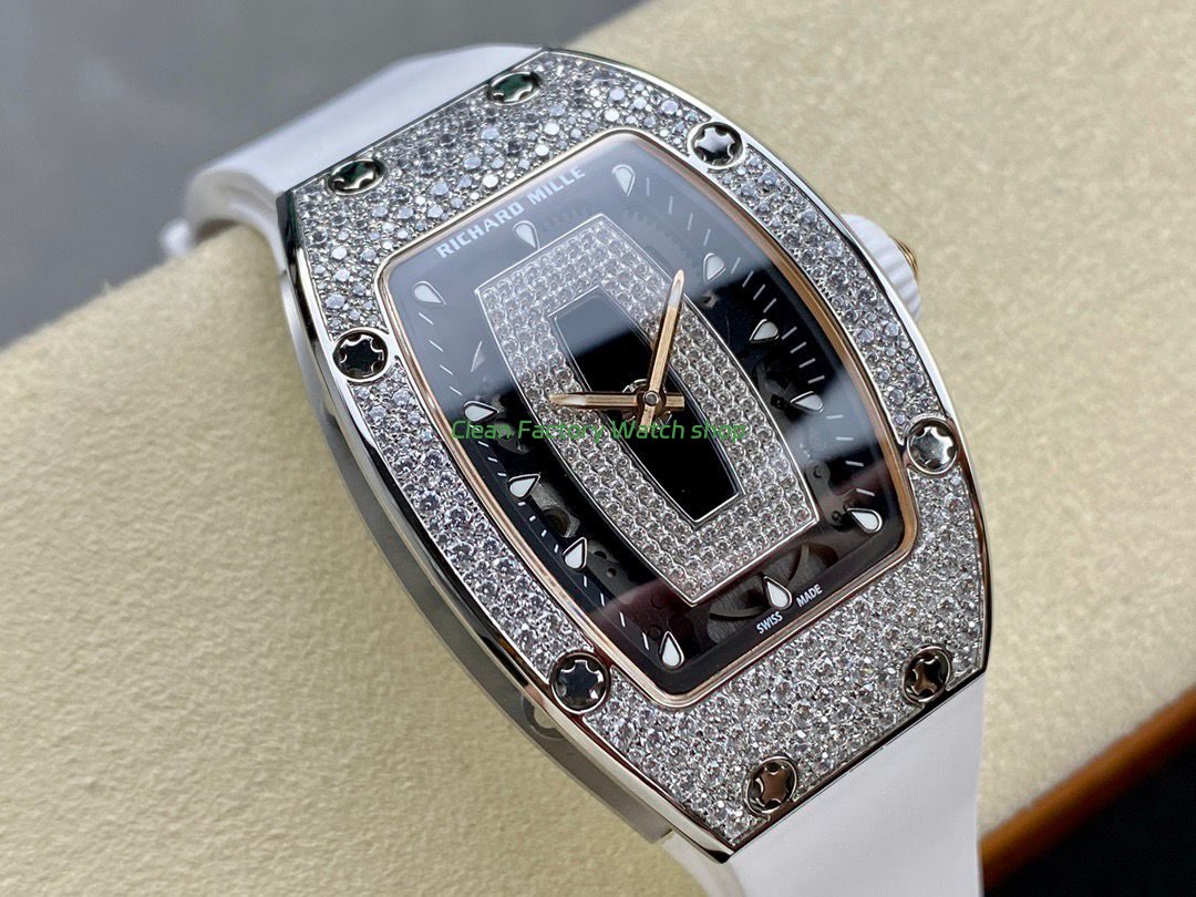 BBA Factory Richard Mille RM 07 31.4mm Diamond Bezel White Rubber Strap Skeletonized Black Dial (4) BBA Factory Richard Mille RM 07 31.4mm Diamond Bezel White Rubber Strap Skeletonized Black Dial (4)