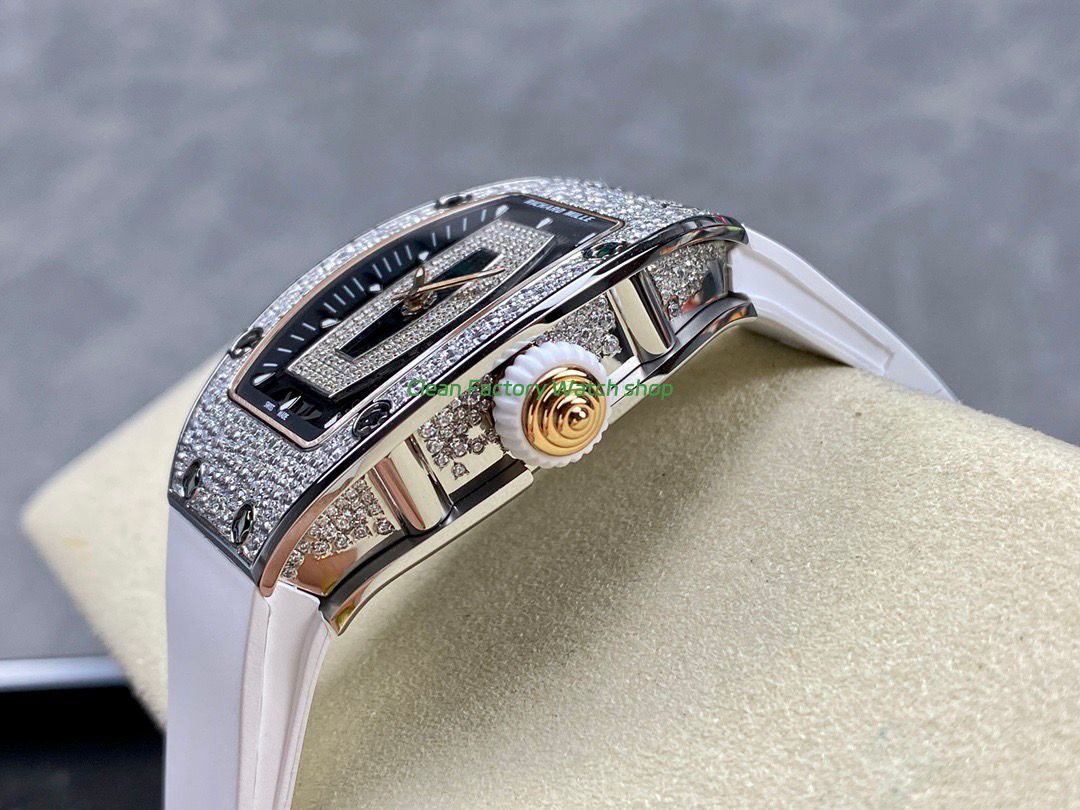 BBA Factory Richard Mille RM 07 31.4mm Diamond Bezel White Rubber Strap Skeletonized Black Dial (9) BBA Factory Richard Mille RM 07 31.4mm Diamond Bezel White Rubber Strap Skeletonized Black Dial (9)