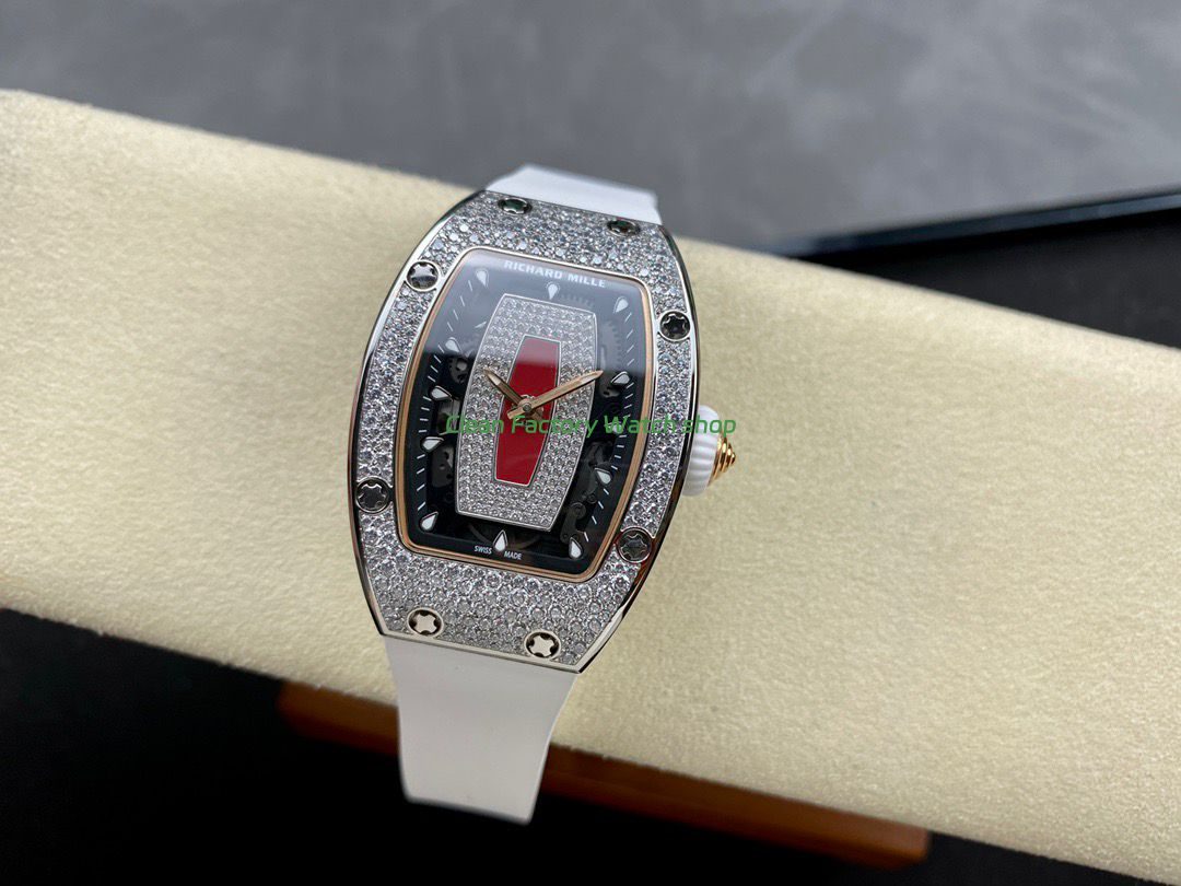BBA Factory Richard Mille RM 07 31.4mm Diamond Bezel White Rubber Strap Skeletonized Red Dial (1) BBA Factory Richard Mille RM 07 31.4mm Diamond Bezel White Rubber Strap Skeletonized Red Dial (1)