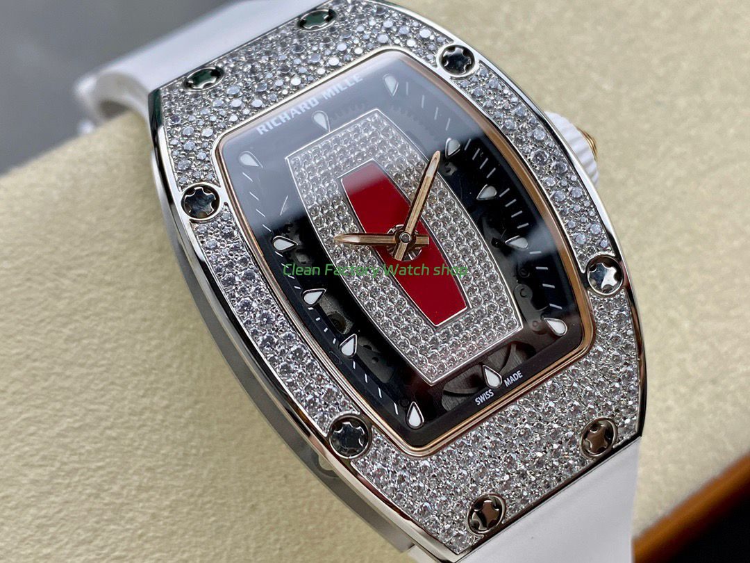 BBA Factory Richard Mille RM 07 31.4mm Diamond Bezel White Rubber Strap Skeletonized Red Dial (2) BBA Factory Richard Mille RM 07 31.4mm Diamond Bezel White Rubber Strap Skeletonized Red Dial (2)