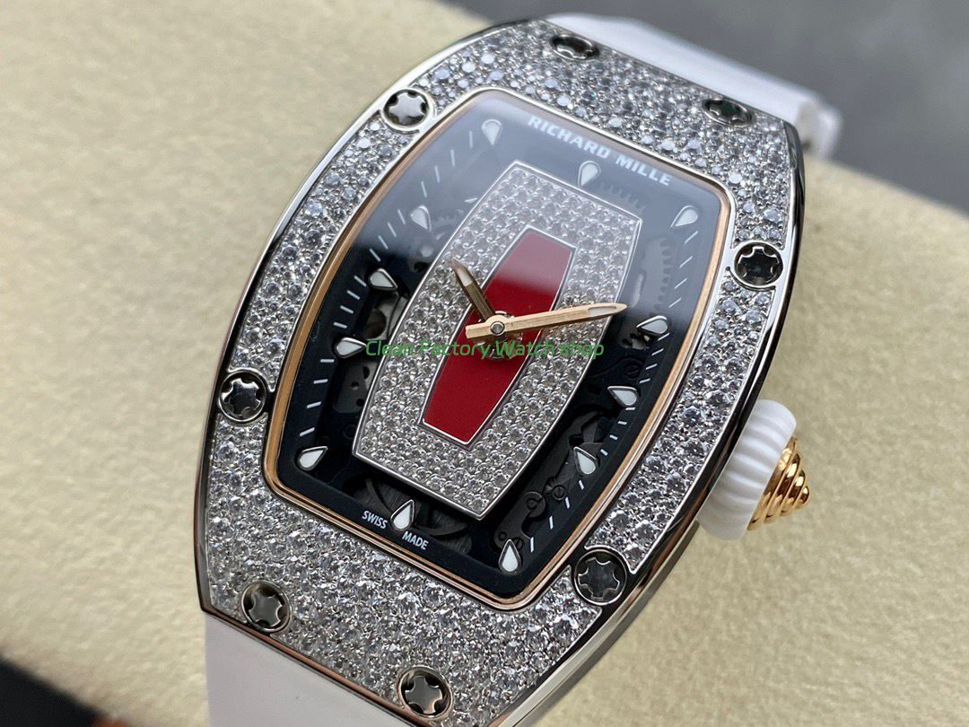 BBA Factory Richard Mille RM 07 31.4mm Diamond Bezel White Rubber Strap Skeletonized Red Dial (3) BBA Factory Richard Mille RM 07 31.4mm Diamond Bezel White Rubber Strap Skeletonized Red Dial (3)