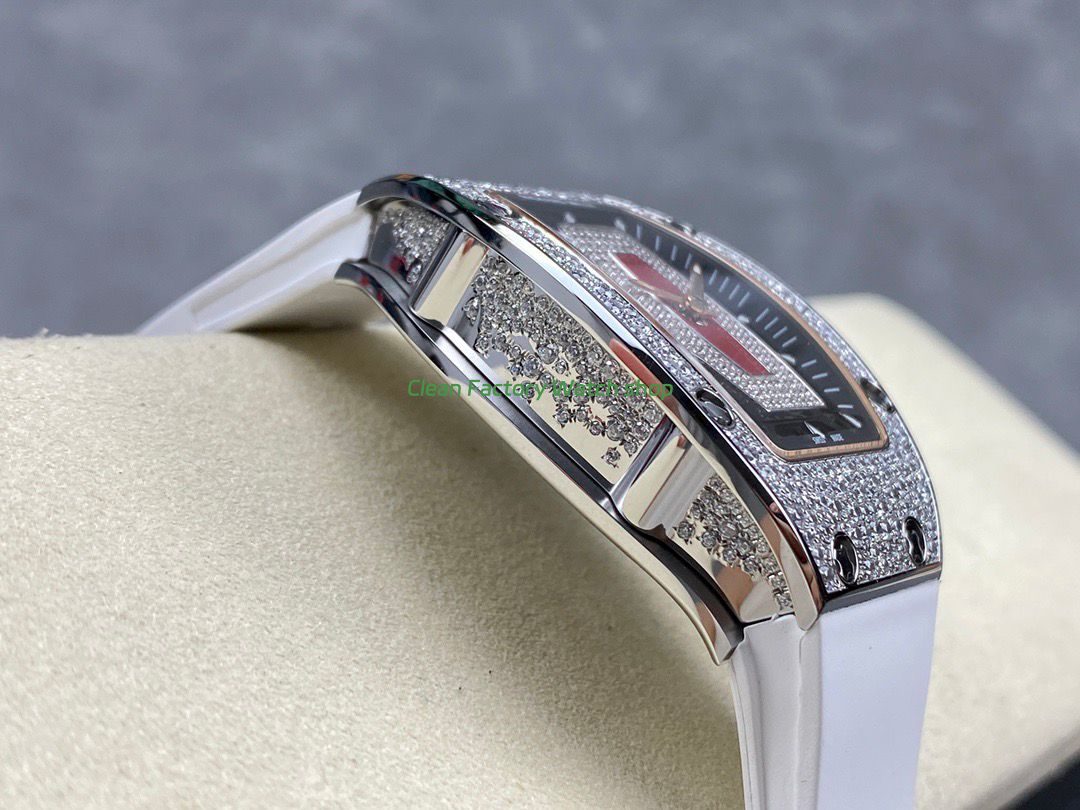 BBA Factory Richard Mille RM 07 31.4mm Diamond Bezel White Rubber Strap Skeletonized Red Dial (5) BBA Factory Richard Mille RM 07 31.4mm Diamond Bezel White Rubber Strap Skeletonized Red Dial (5)