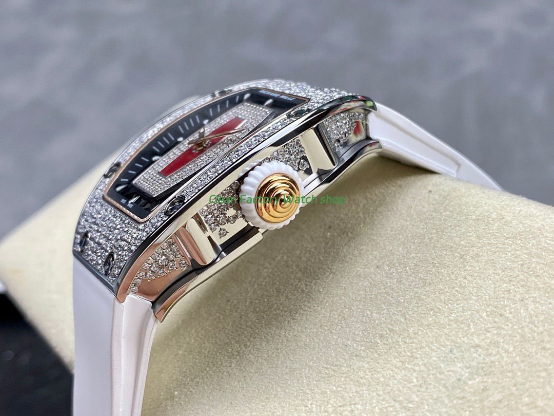 BBA Factory Richard Mille RM 07 31.4mm Diamond Bezel White Rubber Strap Skeletonized Red Dial (6) BBA Factory Richard Mille RM 07 31.4mm Diamond Bezel White Rubber Strap Skeletonized Red Dial (6)