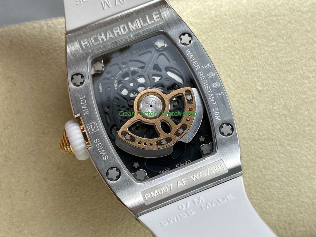 BBA Factory Richard Mille RM 07 31.4mm Diamond Bezel White Rubber Strap Skeletonized Red Dial (7) BBA Factory Richard Mille RM 07 31.4mm Diamond Bezel White Rubber Strap Skeletonized Red Dial (7)