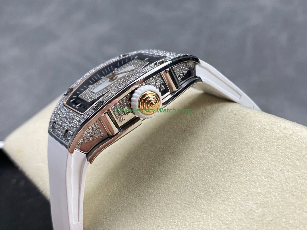 BBA Factory Richard Mille RM 07 31.4mm Diamond Bezel White Rubber Strap Skeletonized White Dial (3) BBA Factory Richard Mille RM 07 31.4mm Diamond Bezel White Rubber Strap Skeletonized White Dial (3)