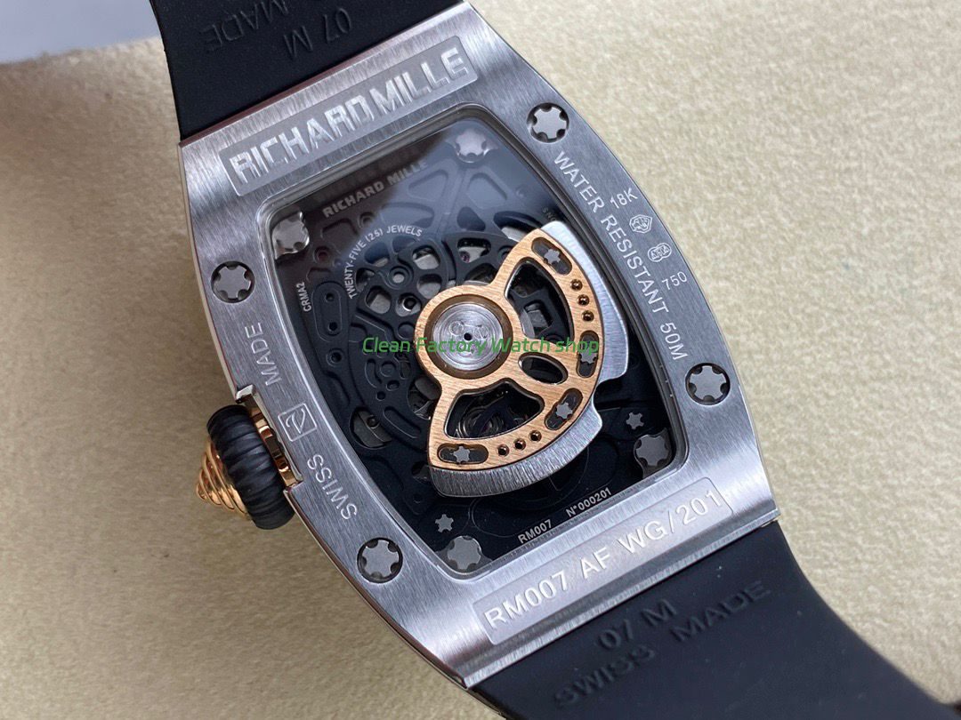 BBA Factory Richard Mille RM 07 31.4mm Diamond Bezel White Rubber Strap Skeletonized White Dial (5) BBA Factory Richard Mille RM 07 31.4mm Diamond Bezel White Rubber Strap Skeletonized White Dial (5)