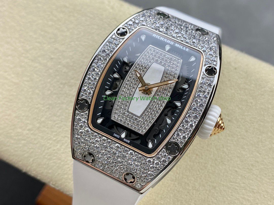 BBA Factory Richard Mille RM 07 31.4mm Diamond Bezel White Rubber Strap Skeletonized White Dial (6) BBA Factory Richard Mille RM 07 31.4mm Diamond Bezel White Rubber Strap Skeletonized White Dial (6)