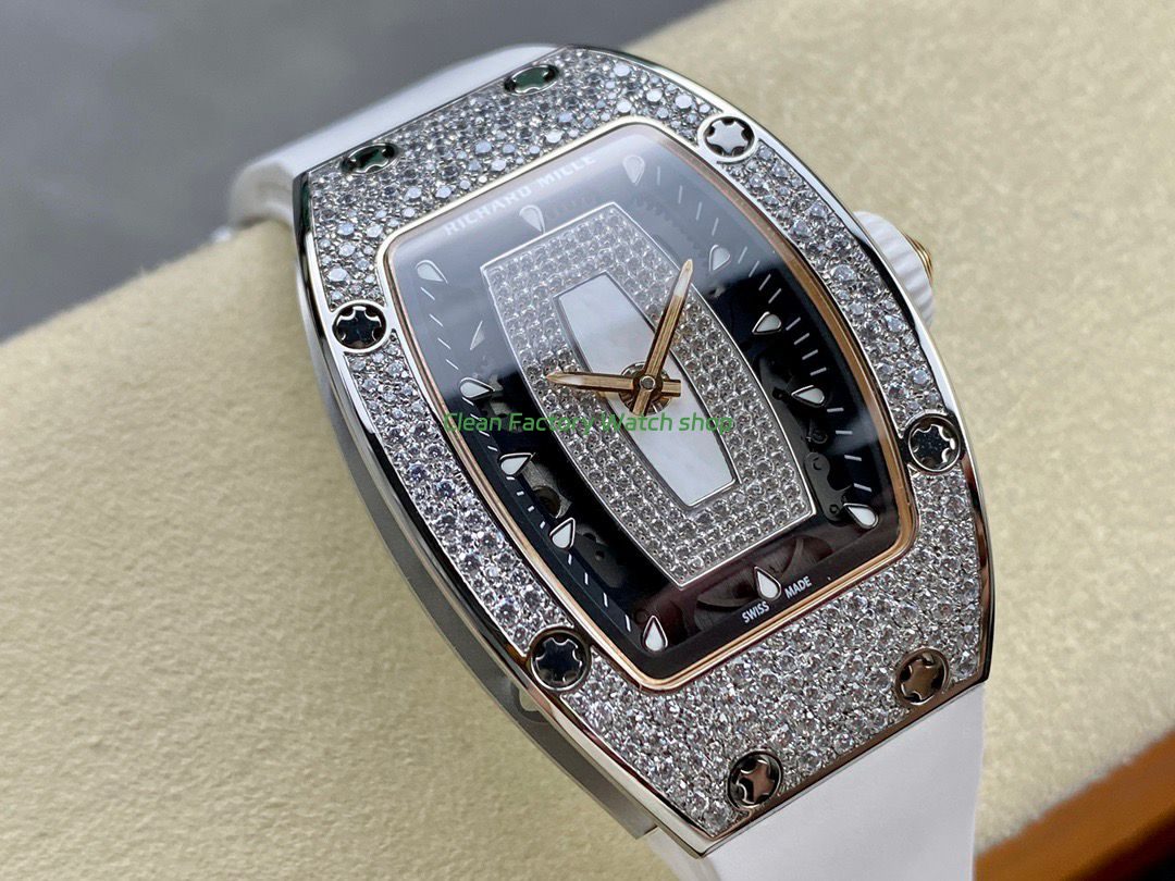 BBA Factory Richard Mille RM 07 31.4mm Diamond Bezel White Rubber Strap Skeletonized White Dial (7) BBA Factory Richard Mille RM 07 31.4mm Diamond Bezel White Rubber Strap Skeletonized White Dial (7)