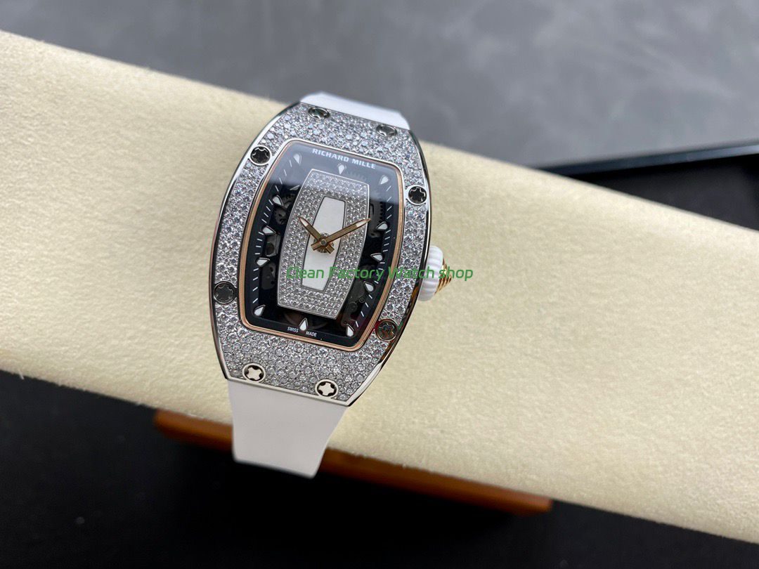 BBA Factory Richard Mille RM 07 31.4mm Diamond Bezel White Rubber Strap Skeletonized White Dial (8) BBA Factory Richard Mille RM 07 31.4mm Diamond Bezel White Rubber Strap Skeletonized White Dial (8)