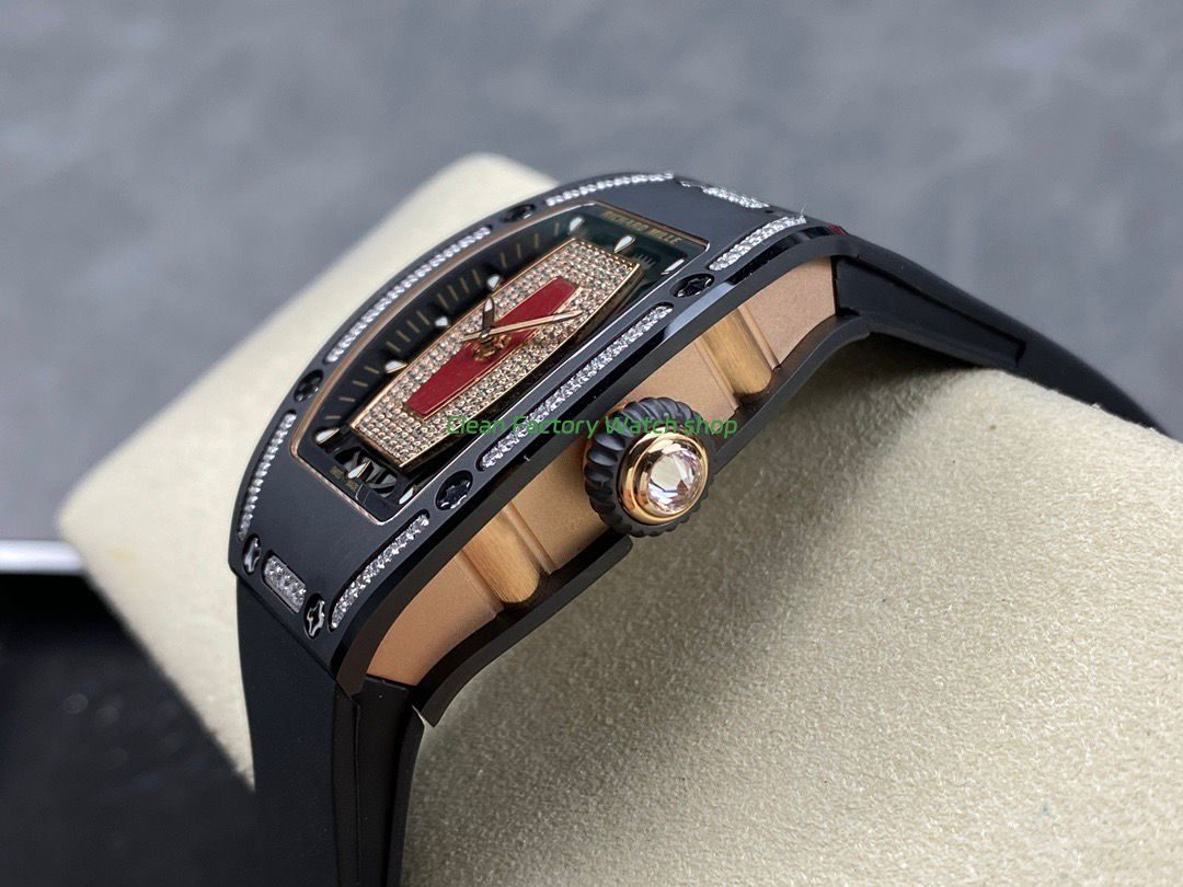 BBA Factory Richard Mille RM 07 31.4mm Diamond Black Ceramic Black Rubber Strap Skeletonized Red Dial (2) BBA Factory Richard Mille RM 07 31.4mm Diamond Black Ceramic Black Rubber Strap Skeletonized Red Dial (2)