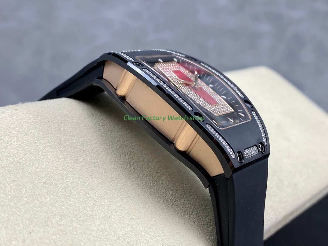 BBA Factory Richard Mille RM 07 31.4mm Diamond Black Ceramic Black Rubber Strap Skeletonized Red Dial (3) BBA Factory Richard Mille RM 07 31.4mm Diamond Black Ceramic Black Rubber Strap Skeletonized Red Dial (3)