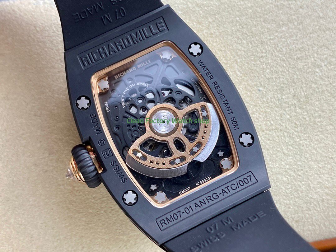 BBA Factory Richard Mille RM 07 31.4mm Diamond Black Ceramic Black Rubber Strap Skeletonized Red Dial (4) BBA Factory Richard Mille RM 07 31.4mm Diamond Black Ceramic Black Rubber Strap Skeletonized Red Dial (4)
