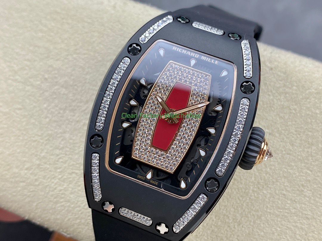 BBA Factory Richard Mille RM 07 31.4mm Diamond Black Ceramic Black Rubber Strap Skeletonized Red Dial (5) BBA Factory Richard Mille RM 07 31.4mm Diamond Black Ceramic Black Rubber Strap Skeletonized Red Dial (5)