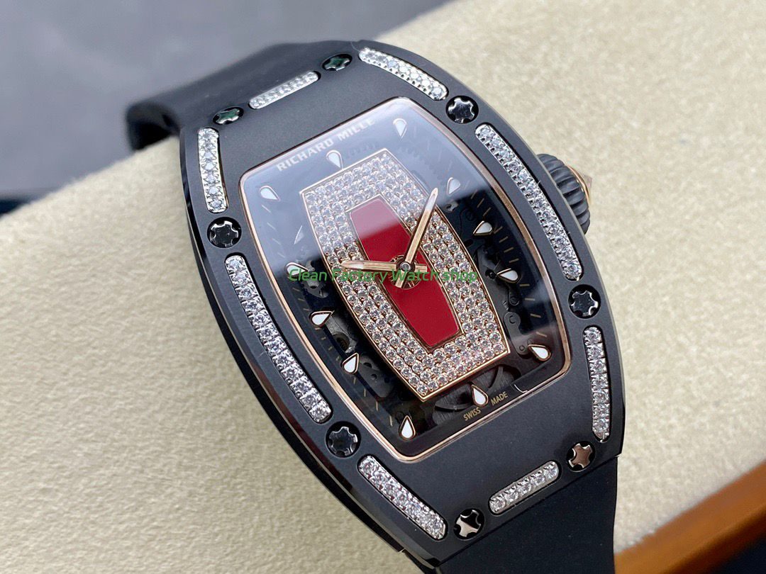 BBA Factory Richard Mille RM 07 31.4mm Diamond Black Ceramic Black Rubber Strap Skeletonized Red Dial (6) BBA Factory Richard Mille RM 07 31.4mm Diamond Black Ceramic Black Rubber Strap Skeletonized Red Dial (6)