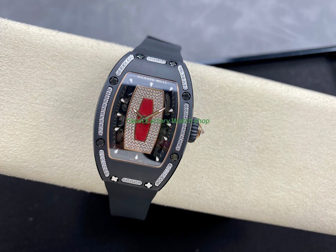 BBA Factory Richard Mille RM 07 31.4mm Diamond Black Ceramic Black Rubber Strap Skeletonized Red Dial (7) BBA Factory Richard Mille RM 07 31.4mm Diamond Black Ceramic Black Rubber Strap Skeletonized Red Dial (7)
