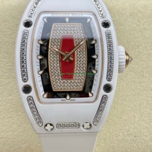 BBA Factory Richard Mille RM 07 31.4mm Diamond White Ceramic White Rubber Strap Skeletonized Red Dial 14 BBA Factory Richard Mille RM 07 31.4mm Diamond White Ceramic White Rubber Strap Skeletonized Red Dial 7 Clean Factory Watch