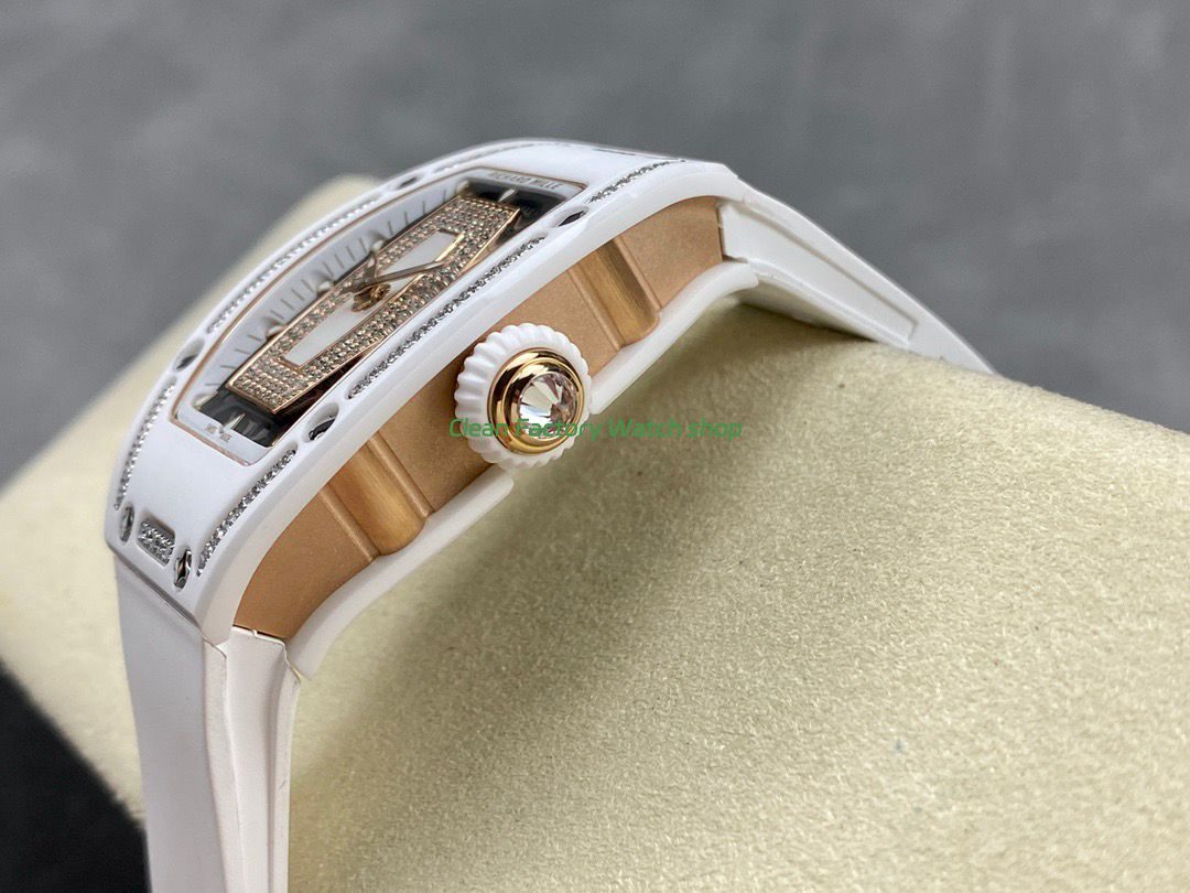 BBA Factory Richard Mille RM 07 31.4mm Diamond White Ceramic White Rubber Strap Skeletonized White Dial (2) BBA Factory Richard Mille RM 07 31.4mm Diamond White Ceramic White Rubber Strap Skeletonized White Dial (2)