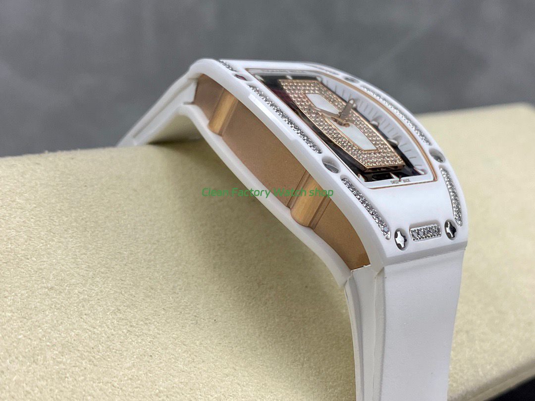 BBA Factory Richard Mille RM 07 31.4mm Diamond White Ceramic White Rubber Strap Skeletonized White Dial (3) BBA Factory Richard Mille RM 07 31.4mm Diamond White Ceramic White Rubber Strap Skeletonized White Dial (3)