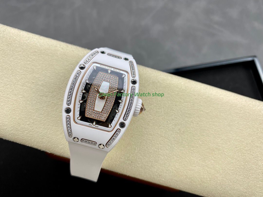 BBA Factory Richard Mille RM 07 31.4mm Diamond White Ceramic White Rubber Strap Skeletonized White Dial (4) BBA Factory Richard Mille RM 07 31.4mm Diamond White Ceramic White Rubber Strap Skeletonized White Dial (4)