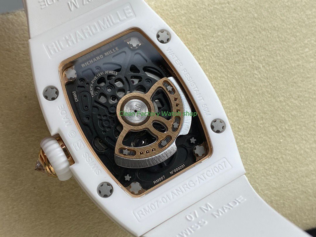 BBA Factory Richard Mille RM 07 31.4mm Diamond White Ceramic White Rubber Strap Skeletonized White Dial (5) BBA Factory Richard Mille RM 07 31.4mm Diamond White Ceramic White Rubber Strap Skeletonized White Dial (5)