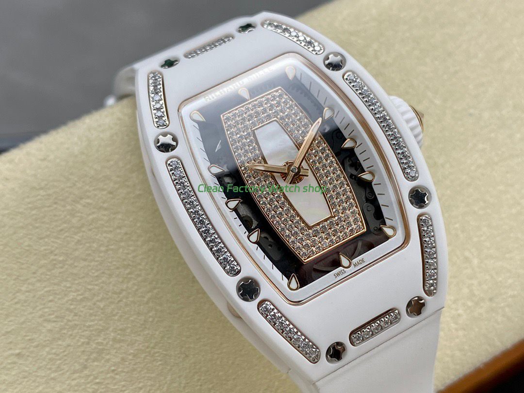 BBA Factory Richard Mille RM 07 31.4mm Diamond White Ceramic White Rubber Strap Skeletonized White Dial (6) BBA Factory Richard Mille RM 07 31.4mm Diamond White Ceramic White Rubber Strap Skeletonized White Dial (6)