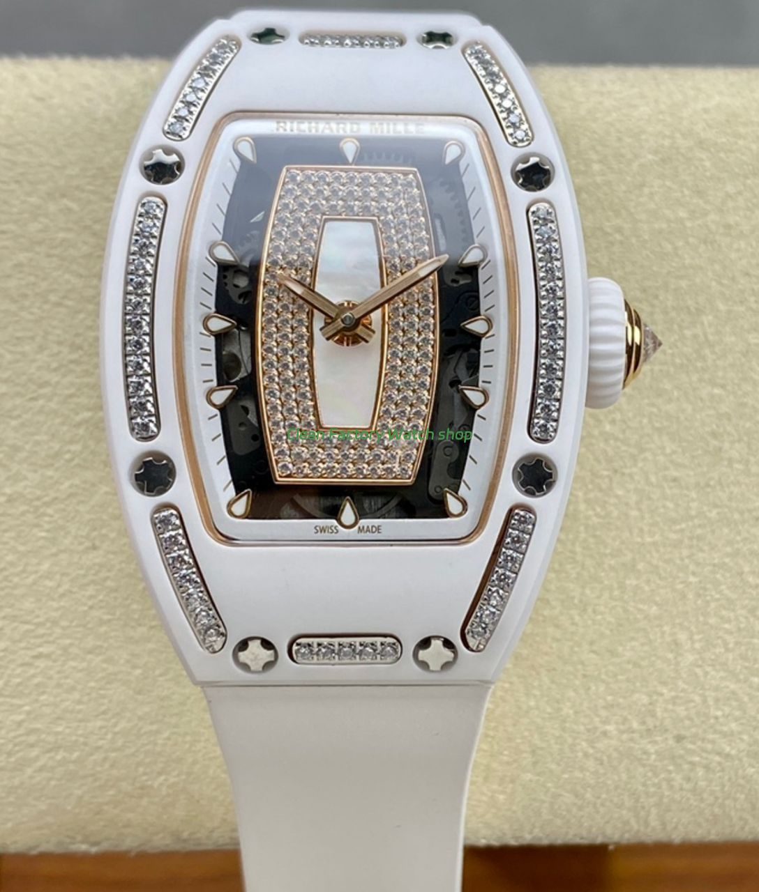 BBA Factory Richard Mille RM 07 31.4mm Diamond White Ceramic White Rubber Strap Skeletonized White Dial 1 BBA Factory Richard Mille RM 07 31.4mm Diamond White Ceramic White Rubber Strap Skeletonized White Dial 7 Clean Factory Watch