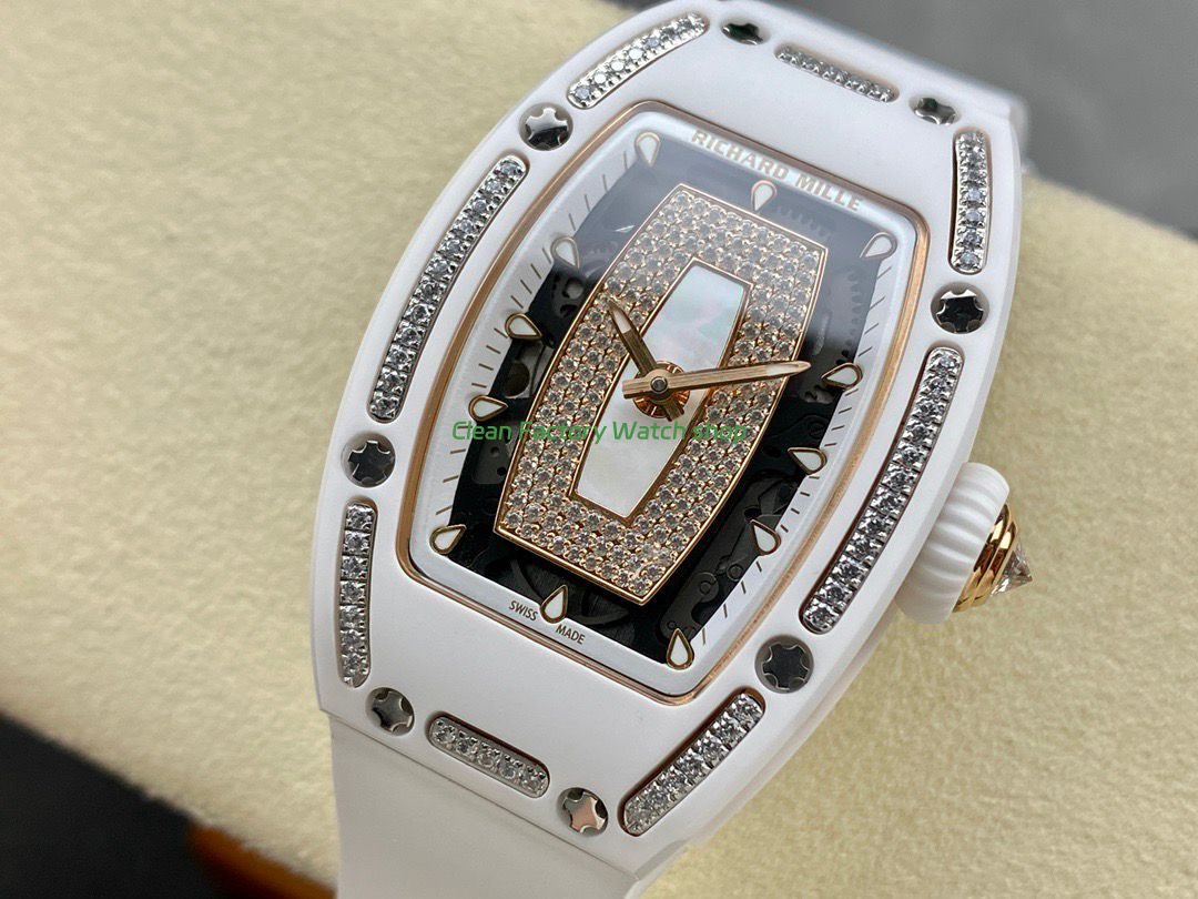 BBA Factory Richard Mille RM 07 31.4mm Diamond White Ceramic White Rubber Strap Skeletonized White Dial (8) BBA Factory Richard Mille RM 07 31.4mm Diamond White Ceramic White Rubber Strap Skeletonized White Dial (8)