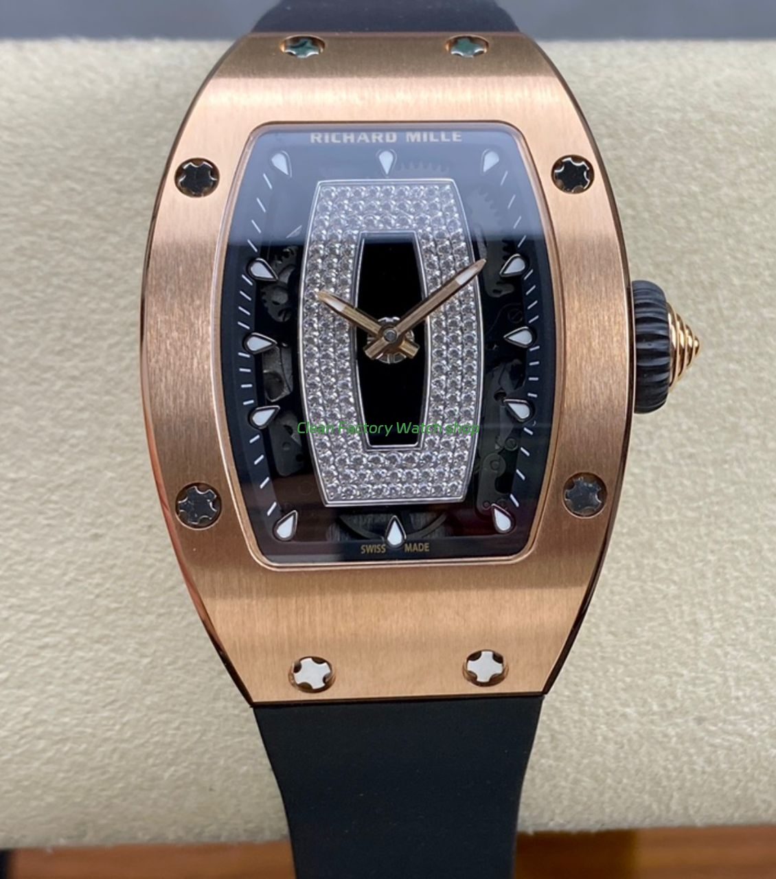 BBA Factory Richard Mille RM 07 31.4mm Rose Gold Black Rubber Strap Skeletonized Black Dial 1 BBA Factory Richard Mille RM 07 31.4mm Rose Gold Black Rubber Strap Skeletonized Black Dial 6 Clean Factory Watch