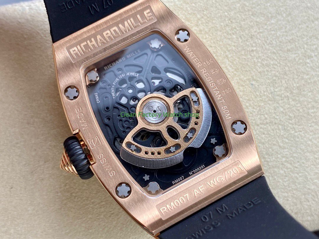 BBA Factory Richard Mille RM 07 31.4mm Rose Gold Black Rubber Strap Skeletonized Black Dial (9) BBA Factory Richard Mille RM 07 31.4mm Rose Gold Black Rubber Strap Skeletonized Black Dial (9)