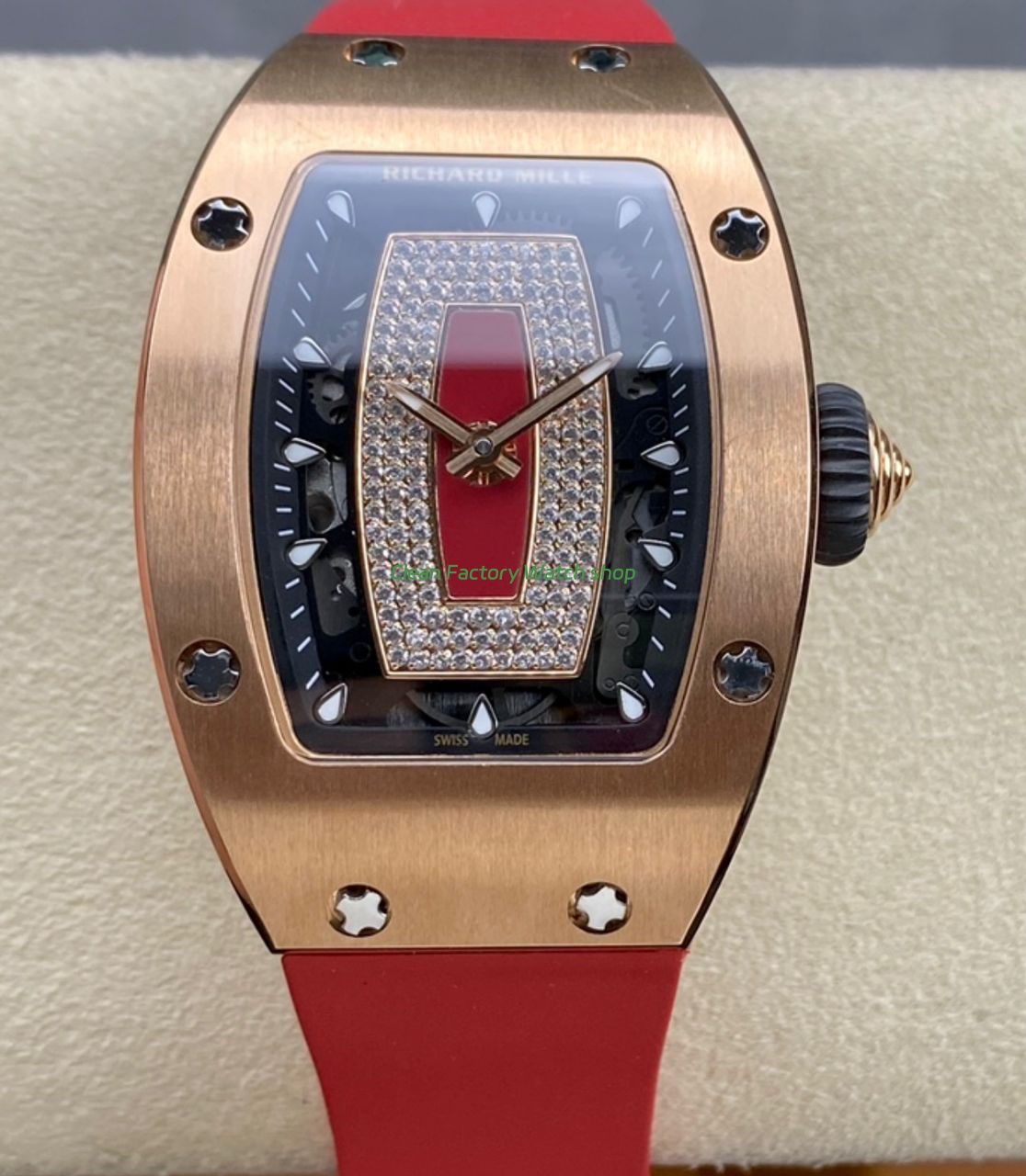 BBA Factory Richard Mille RM 07 31.4mm Rose Gold Red Rubber Strap Skeletonized Red Dial 1 BBA Factory Richard Mille RM 07 31.4mm Rose Gold Red Rubber Strap Skeletonized Red Dial 1 Clean Factory Watch