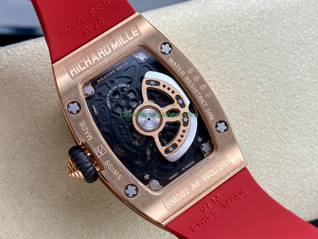 BBA Factory Richard Mille RM 07 31.4mm Rose Gold Red Rubber Strap Skeletonized Red Dial (2) BBA Factory Richard Mille RM 07 31.4mm Rose Gold Red Rubber Strap Skeletonized Red Dial (2)
