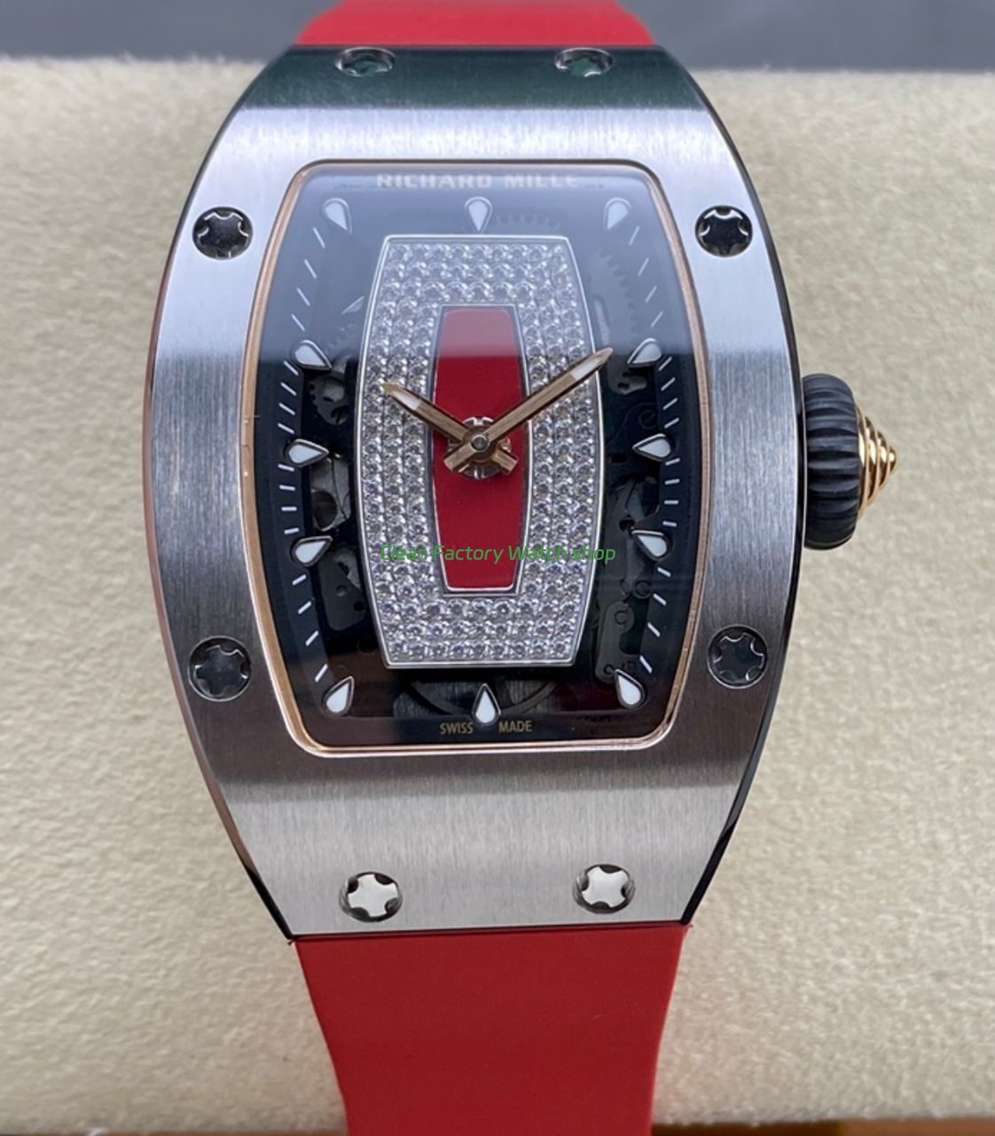 BBA Factory Richard Mille RM 07 31.4mm Steel Red Rubber Strap Skeletonized Red Dial 1 BBA Factory Richard Mille RM 07 31.4mm Steel Red Rubber Strap Skeletonized Red Dial 1 Clean Factory Watch
