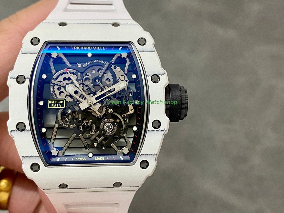 BBR Factory Richard Mille RM 35-01 42mm White Carbon Fiber White Rubber Strap White Skeletonized Dial 1 BBR Factory Richard Mille RM 35 01 42mm White Carbon Fiber White Rubber Strap White Skeletonized Dial 8 Clean Factory Watch