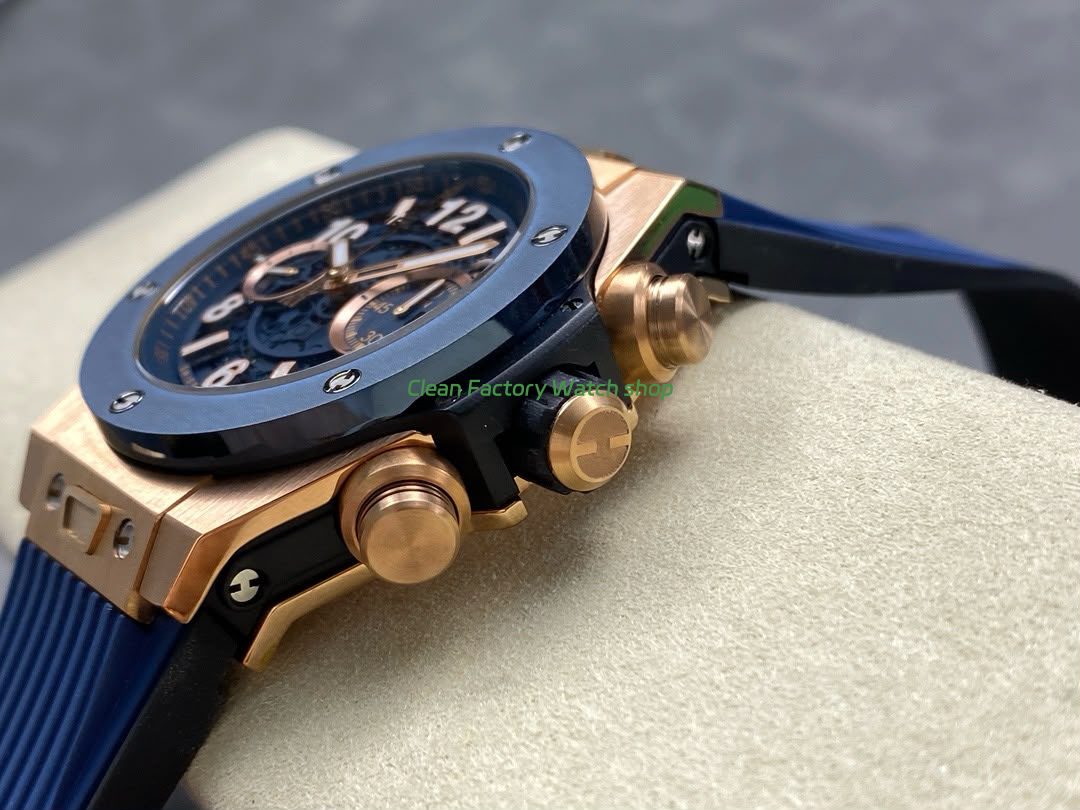 HB Factory Hublot Big Bang Unico 421.OL.5180.RX 45mm Rose Gold Rubber Strap Skeletonized Blue Dial (2) HB Factory Hublot Big Bang Unico 421.OL.5180.RX 45mm Rose Gold Rubber Strap Skeletonized Blue Dial (2)