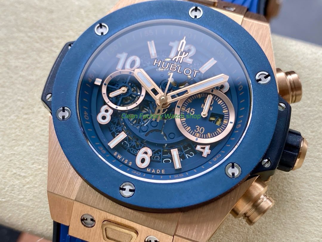 HB Factory Hublot Big Bang Unico 421.OL.5180.RX 45mm Rose Gold Rubber Strap Skeletonized Blue Dial (4) HB Factory Hublot Big Bang Unico 421.OL.5180.RX 45mm Rose Gold Rubber Strap Skeletonized Blue Dial (4)
