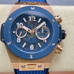 HB Factory Hublot Big Bang Unico 421.OL.5180.RX 45mm Rose Gold Rubber Strap Skeletonized Blue Dial
