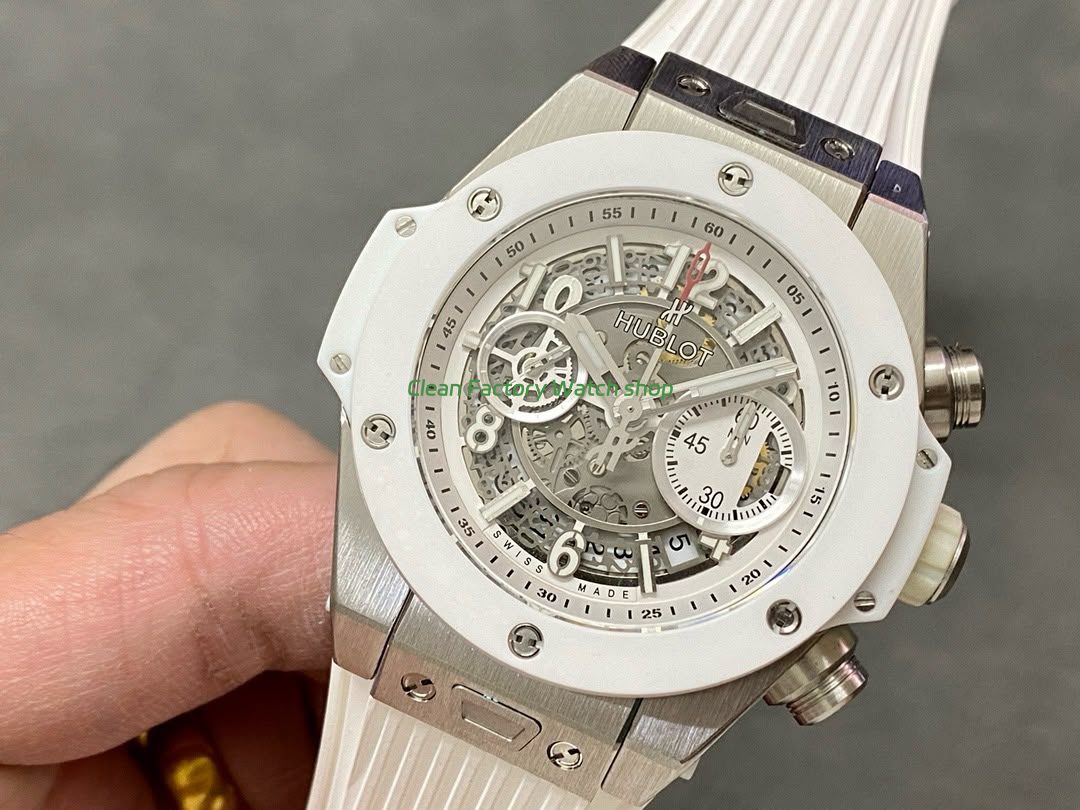 HB Factory Hublot Big Bang Unico 45mm White White Rubber Strap Ceramic Bezel White Skeletonized Dial (1) HB Factory Hublot Big Bang Unico 45mm White White Rubber Strap Ceramic Bezel White Skeletonized Dial (1)