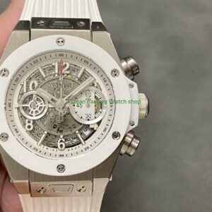 HB Factory Hublot Big Bang Unico 45mm White White Rubber Strap Ceramic Bezel White Skeletonized Dial