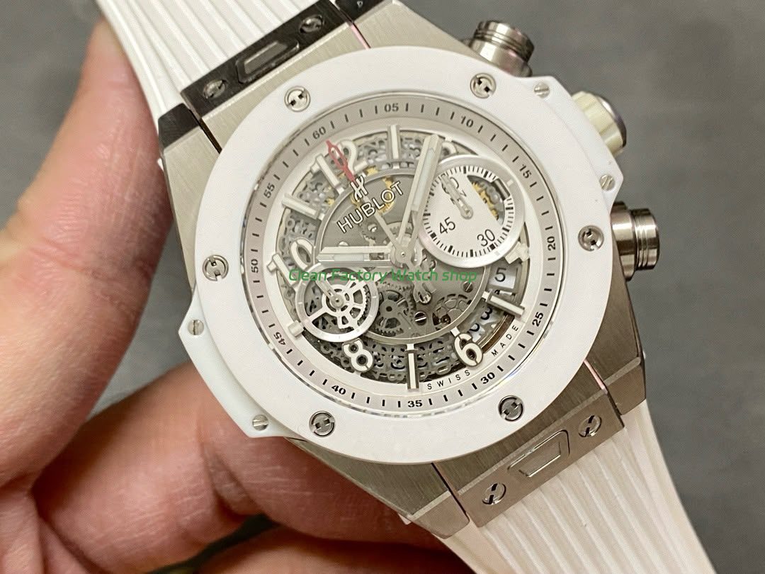 HB Factory Hublot Big Bang Unico 45mm White White Rubber Strap Ceramic Bezel White Skeletonized Dial (6) HB Factory Hublot Big Bang Unico 45mm White White Rubber Strap Ceramic Bezel White Skeletonized Dial (6)