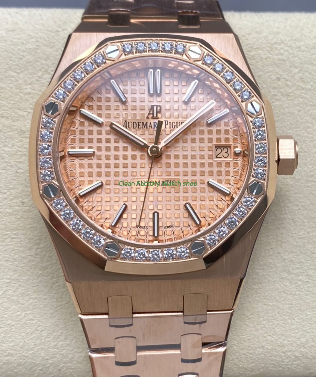 IPF Factory Audemars Piguet Royal Oak 15451OR.ZZ .1256OR.03 37mm Rose Gold Diamond Bezel Champagne Dial 1 Clean Factory Watch