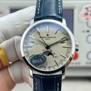 MKS Factory Vacheron Constantin Traditionnelle Complete Calendar 4010T/000P-B345 41mm White Gold Blue Leather Strap Silver Dial