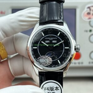 MKS Factory Vacheron Constantin Fiftysix 4000E 40mm Steel Leather Strap Arabic Numerals Black Dial 5 Clean Factory Watch