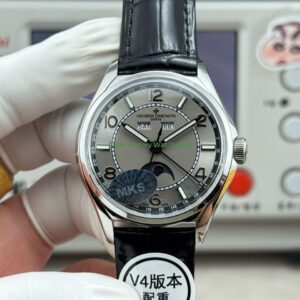 MKS Factory Vacheron Constantin Fiftysix 4000E 40mm Steel Leather Strap Arabic Numerals Grey Dial 7 Clean Factory Watch