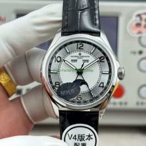 MKS Factory Vacheron Constantin Fiftysix 4000E000A B439 40mm Steel Leather Strap Arabic Numerals Silver Dial 7 Clean Factory Watch