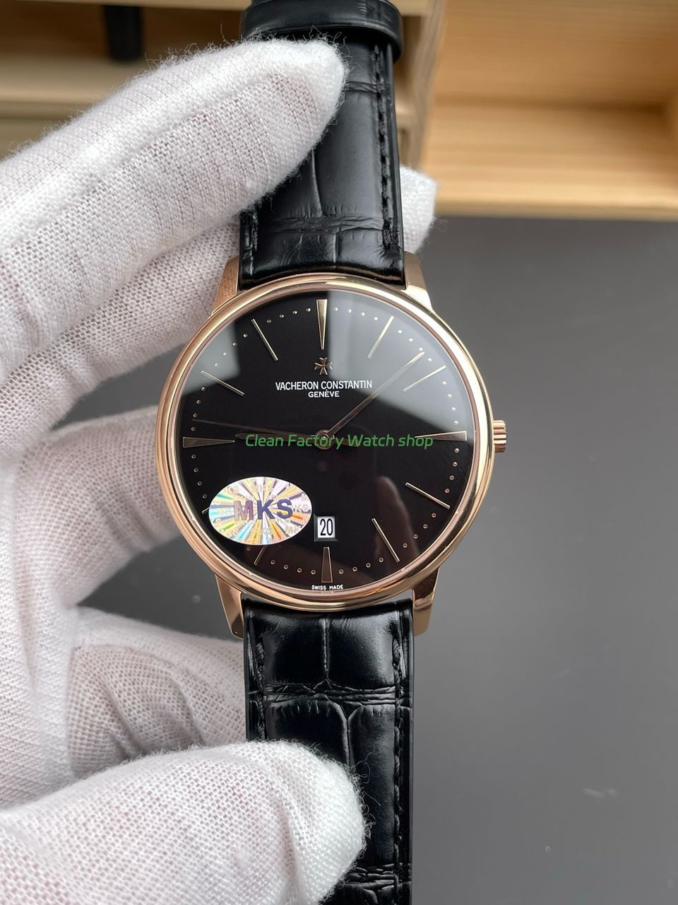 MKS Factory Vacheron Constantin Patrimony 85180000R 9166 40mm Rose Gold Leather Strap Black Dial 8 Clean Factory Watch